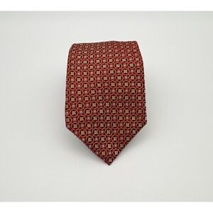Joseph Abboud Silk Necktie Geometric Pattern In Red Gold & Blue Repeating Design